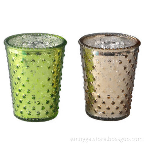 Hobnail glass candle jar with color painted outside and mercury finish inside